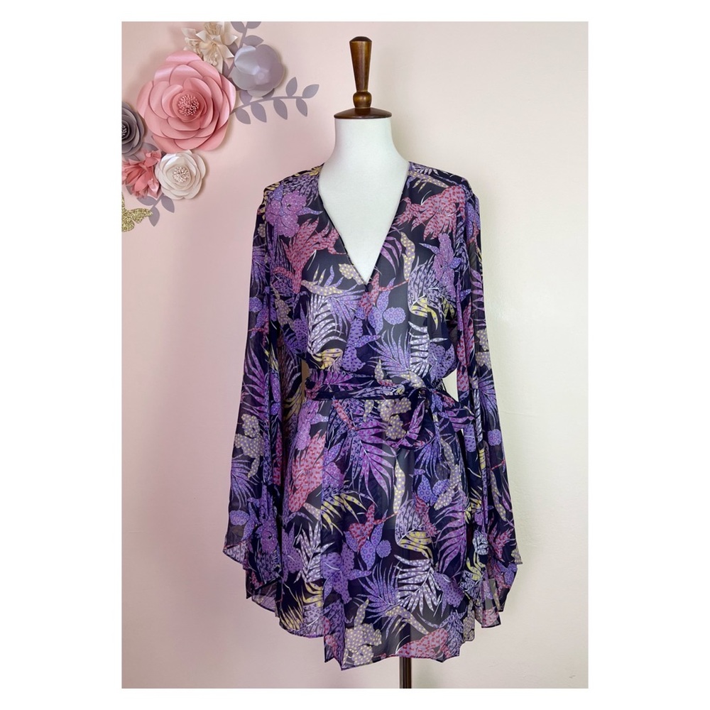 🛑 SOLD 🛑 New! Rare AGENT PROVOCATEUR Riva Palm Leaf Silk Kimono Cover-Up - Picture 4 of 13